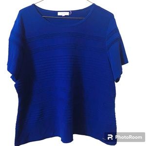 Calvin Klein Plus Size 2x Sapphire Blue Striped Round Neck Short Sleeves Blouse.